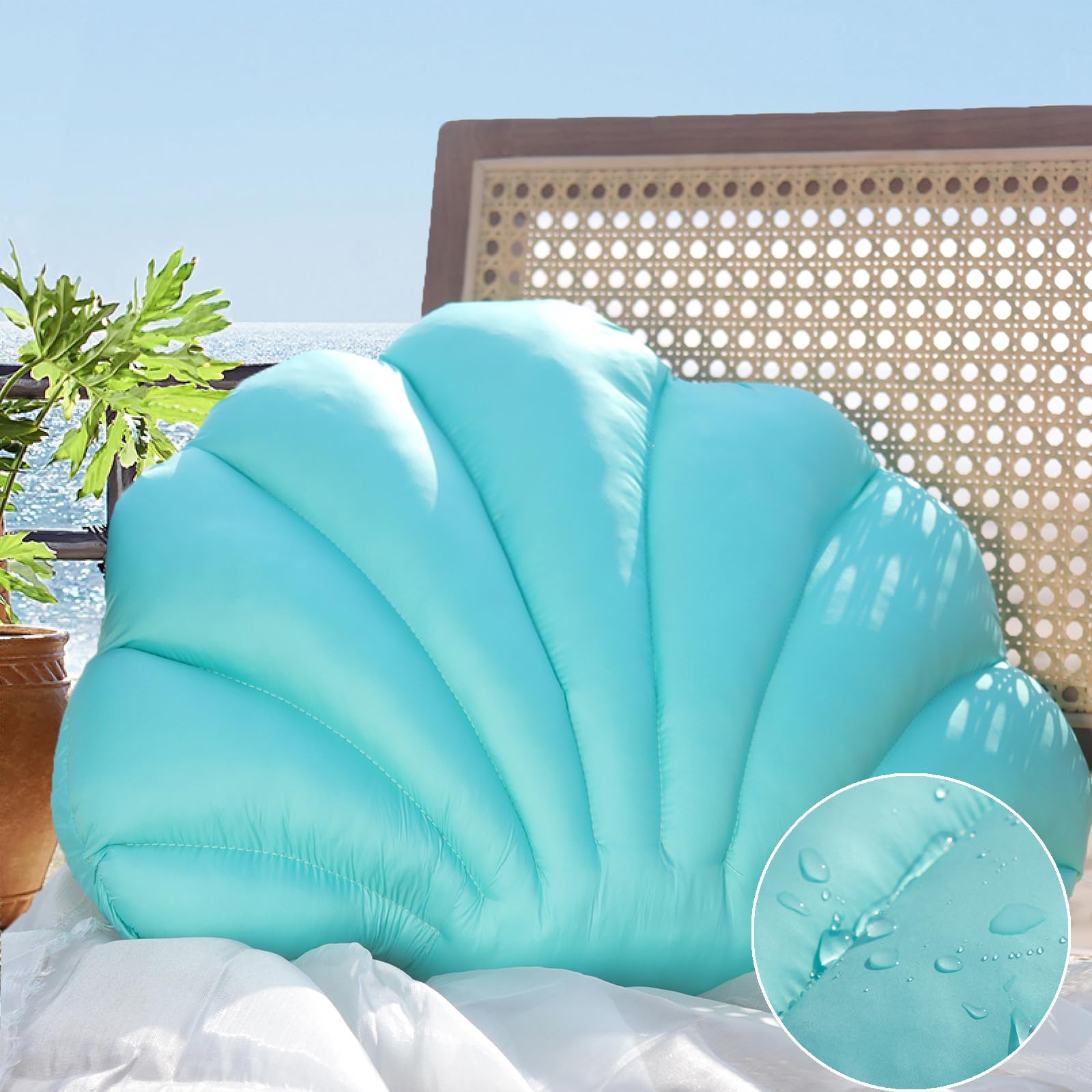 Yrxrus Outdoor Seashell Pillow, Turquoise Shell Pillows, 13X10 Inch Waterproof Throw Pillows For Beach Patio Furniture Sofa Gard