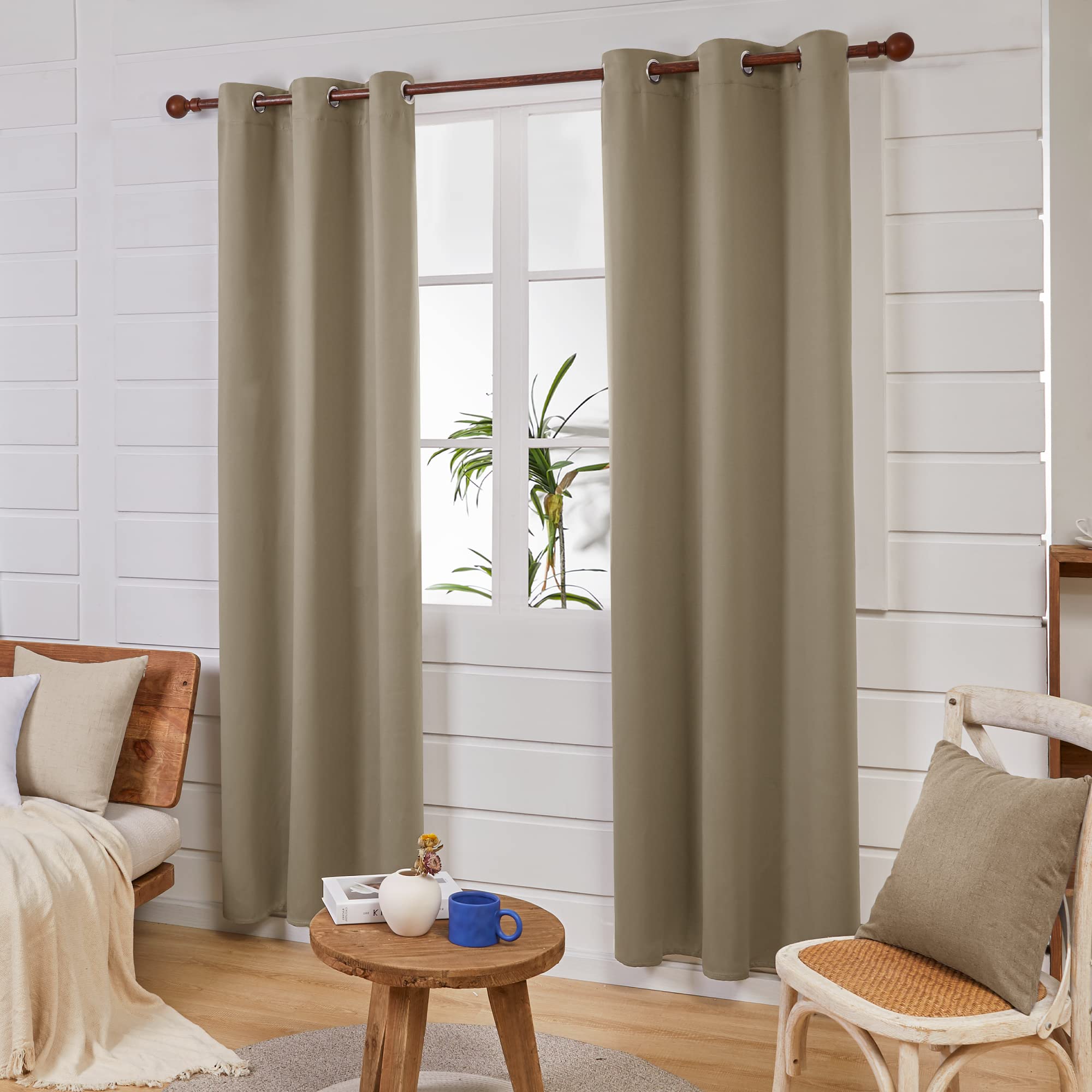 Deconovo Blackout Grommet Curtains ?Thermal Insulated, Noise-Reducing, Sustainable & Easy-Care Drapes For Bedroom, Living Room & Office ?Oeko-Tex Certified, Taupe, 42W X 63L Inch (Set Of 2)