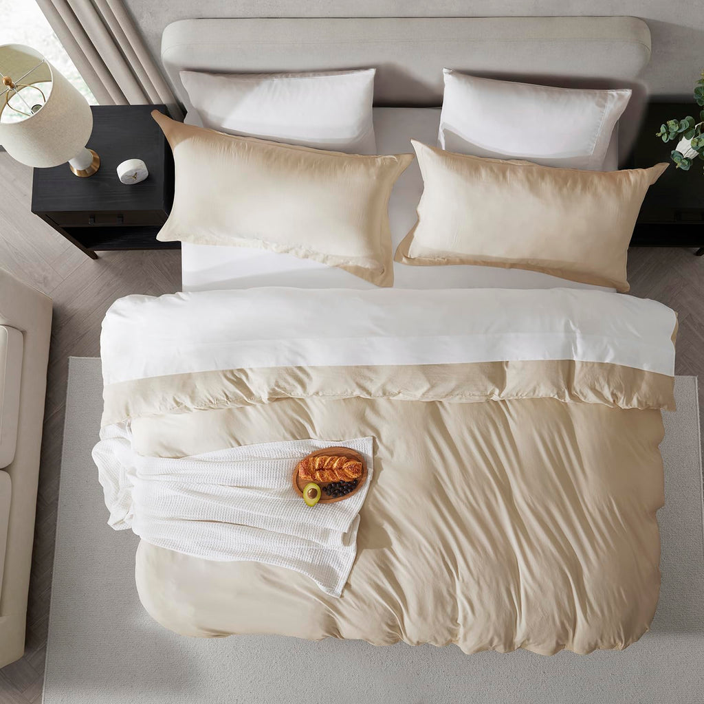 Nestl Beige Cream Duvet Cover Full Size - Soft Prewashed Full Size Duvet Cover Set, 3 Piece, With Zipper Closure, 1 Duvet Cover 80X90 Inches And 2 Pillow Shams - No Comforter