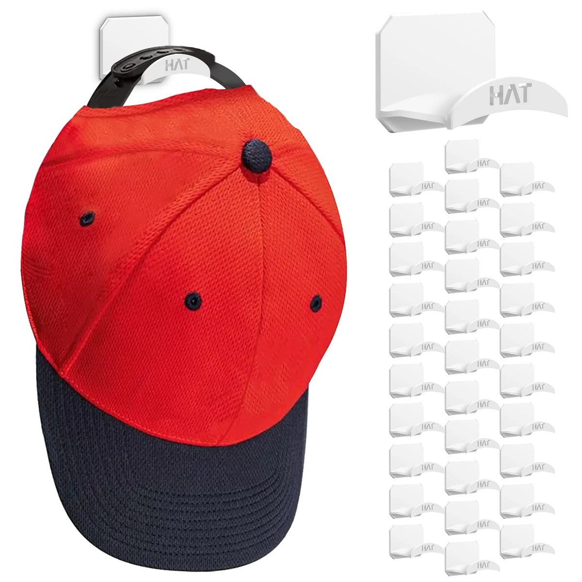 joyliveCY 32 Pack Hat Racks for Baseball Caps, Fashion Self-Adhesive Hat Hooks for Boys Girls Room Decor, Hat Hanger for Boys Ro
