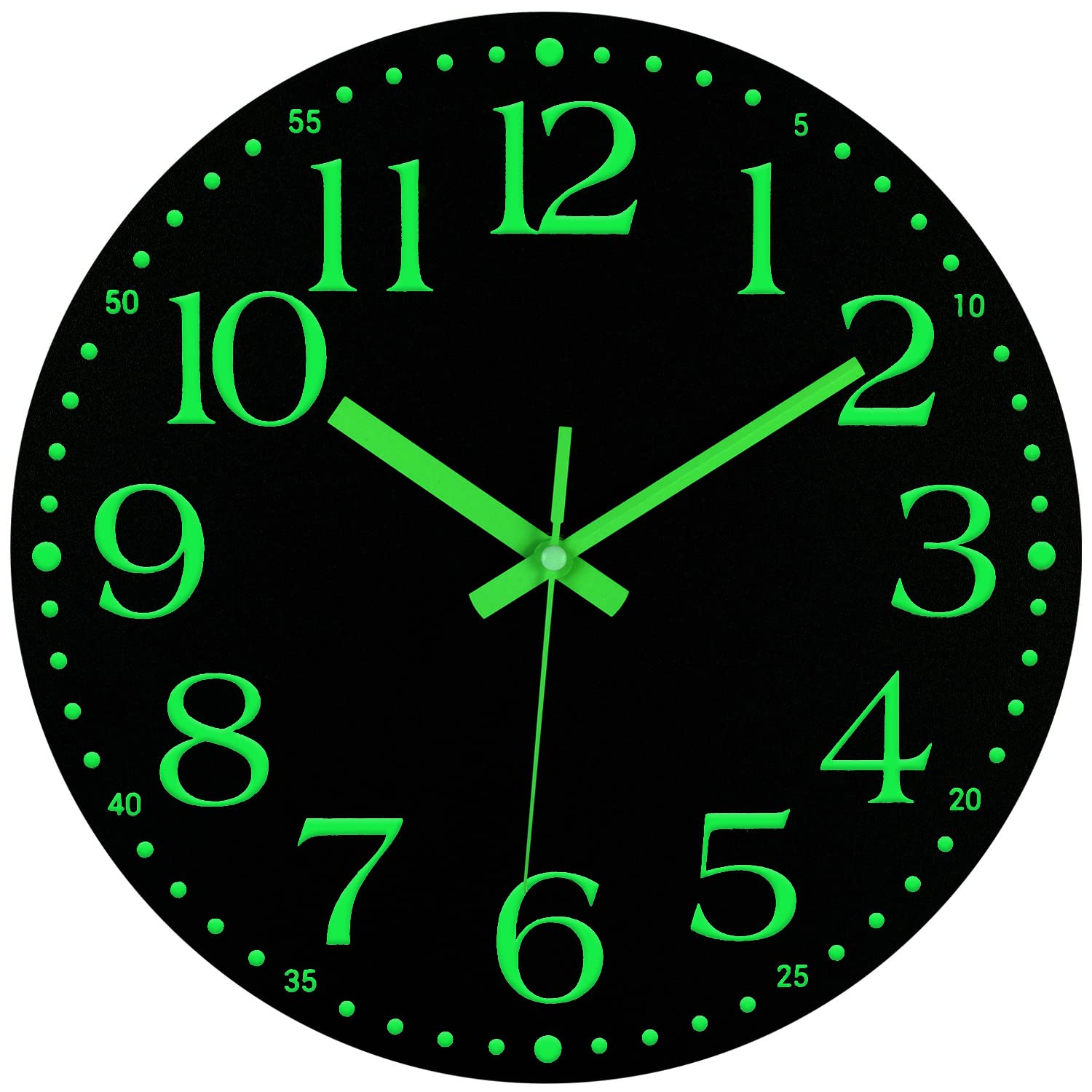 JoFomp Wooden Glow in The Dark Clock, 10 inch Silent Non-Ticking Battery Operated Clock, Energy-Absorbing Luminous Numerals and 
