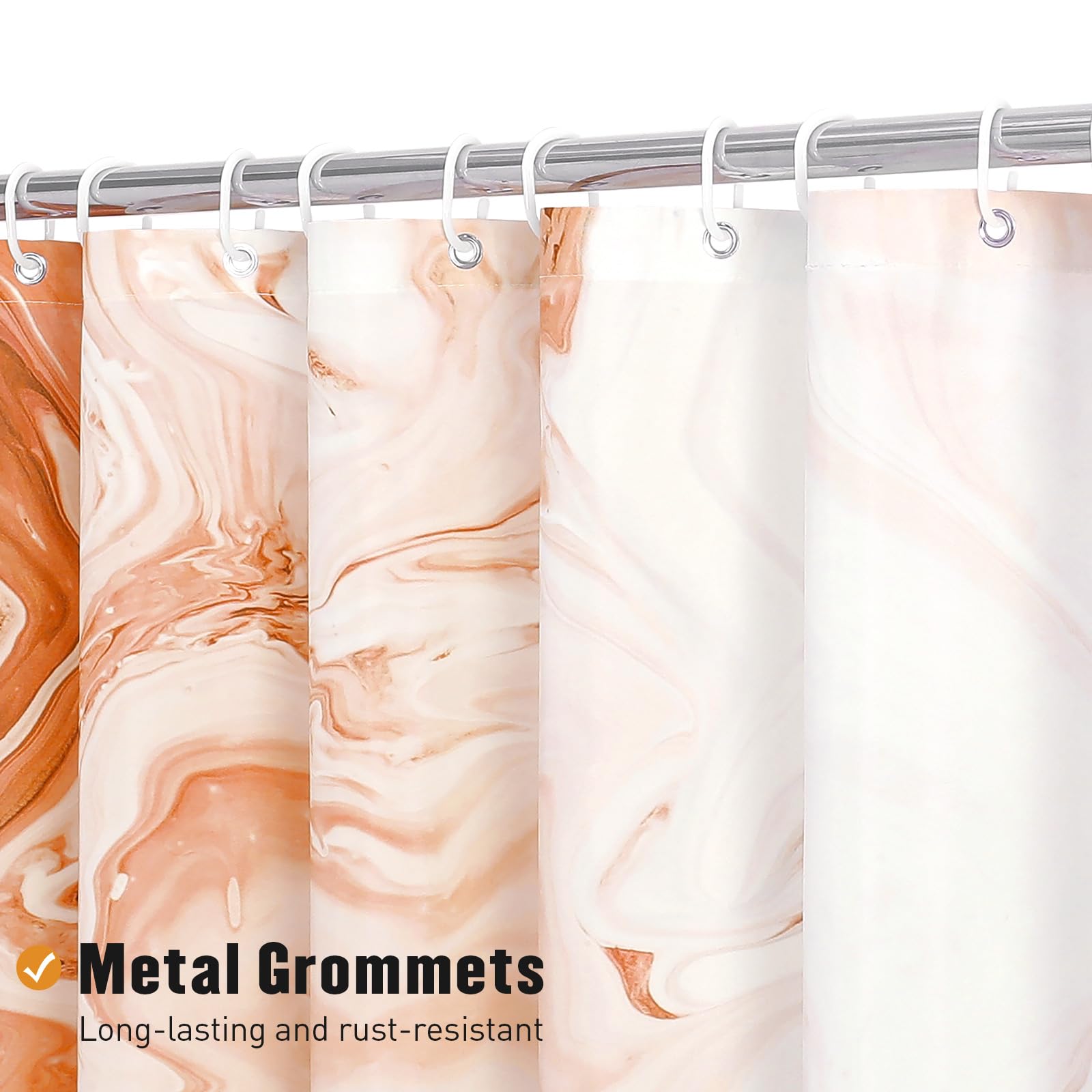 Mitovilla Orange Marble Shower Curtain, Abstract Ombre Fabric Shower Curtains For Modern Bathroom Decor, Luxury Cloth Watercolor