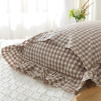 Mywinlle Taupe/White Plaid Ruffle Pillowcases Farmhouse Standard Size Pillow Shams,Shabby Checkered Gingham Pillow Cover Washed