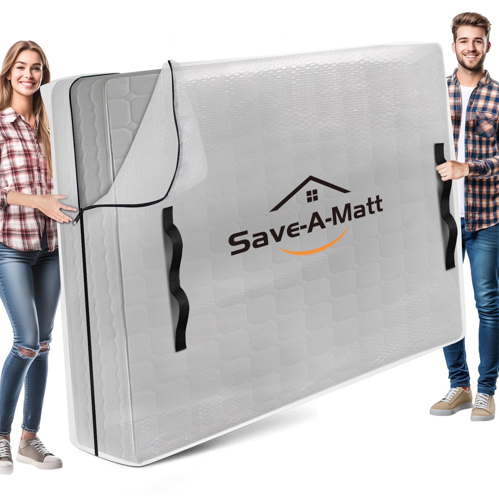 Saveamatt Mattress Bag For Moving And Storage, Extra Thick Waterproof And Reusable Cover With Heavy Duty Handles & Premium Zippe