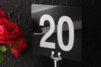 New Star Foodservice 23145 Double Side Plastic Table Numbers, 1 To 25, 4'' X 4'', Light Grey On Black