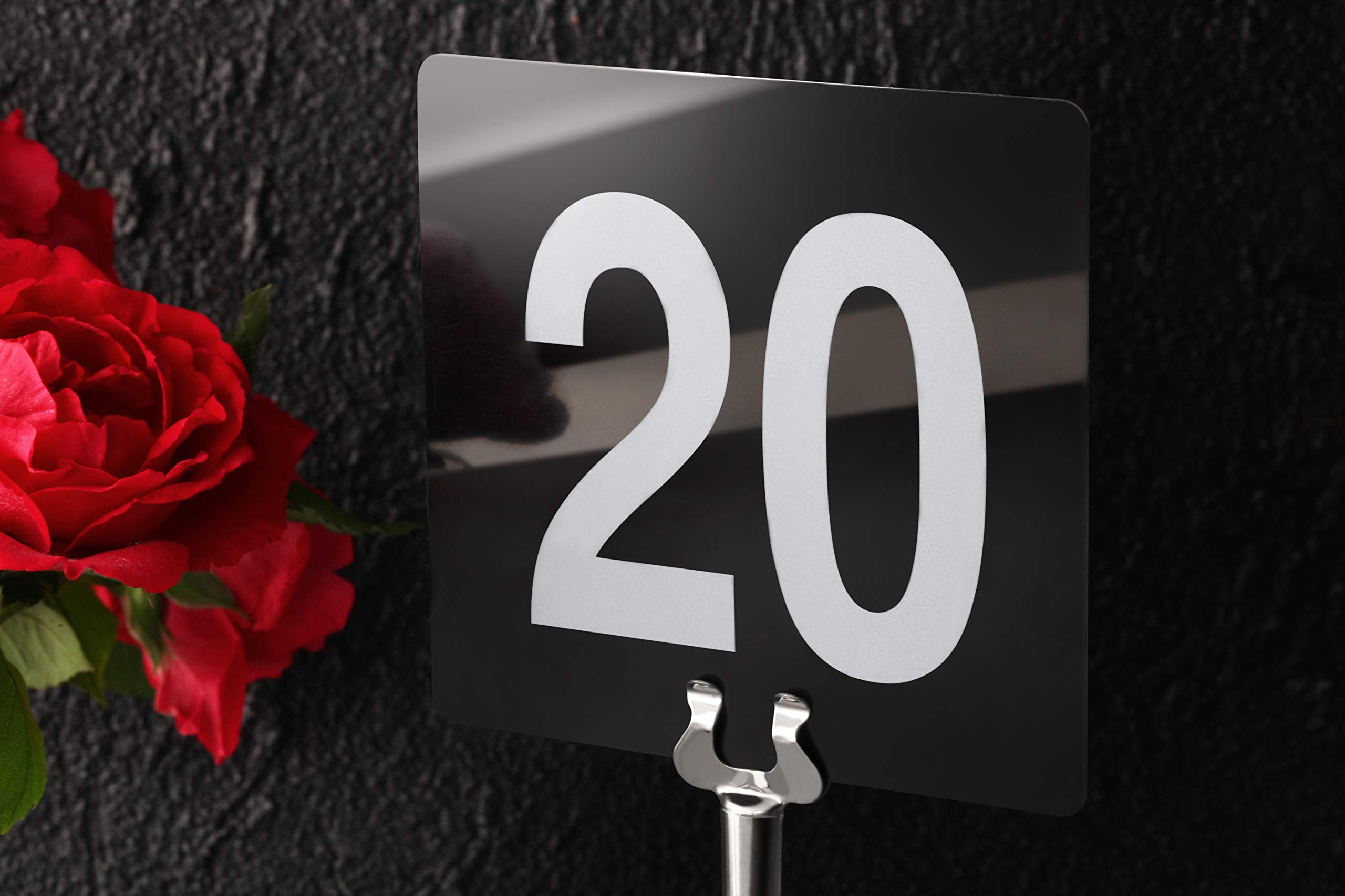 New Star Foodservice 23145 Double Side Plastic Table Numbers, 1 To 25, 4'' X 4'', Light Grey On Black