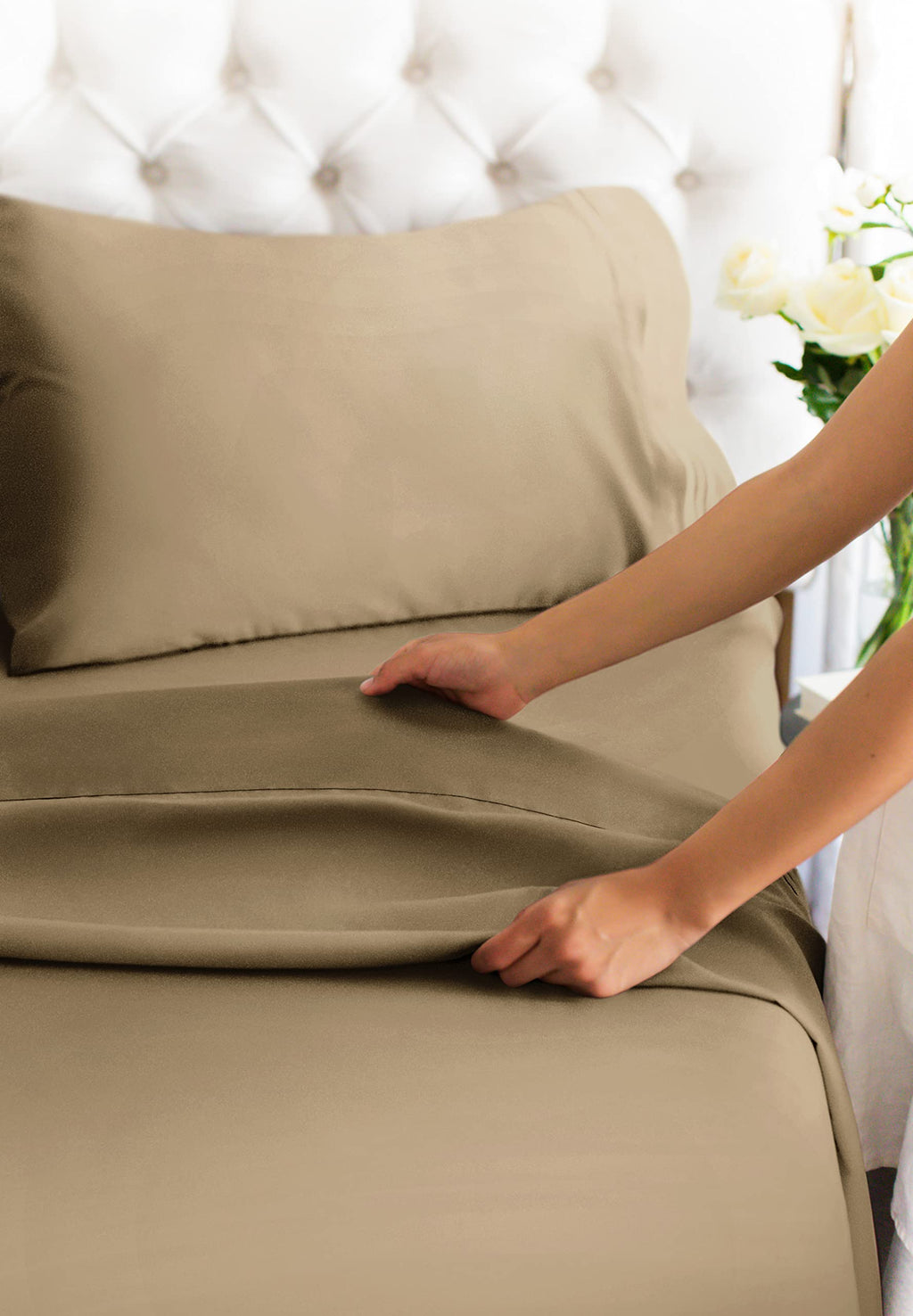 Extra Deep Pocket King Sheets - 4 Piece Breathable & Cooling Bed Sheets - Hotel Luxury Bed Sheet Set - Soft, Wrinkle Free & Comfy - Easily Fits Extra Deep Mattresses - Deep Pocket Beige Sheets Set