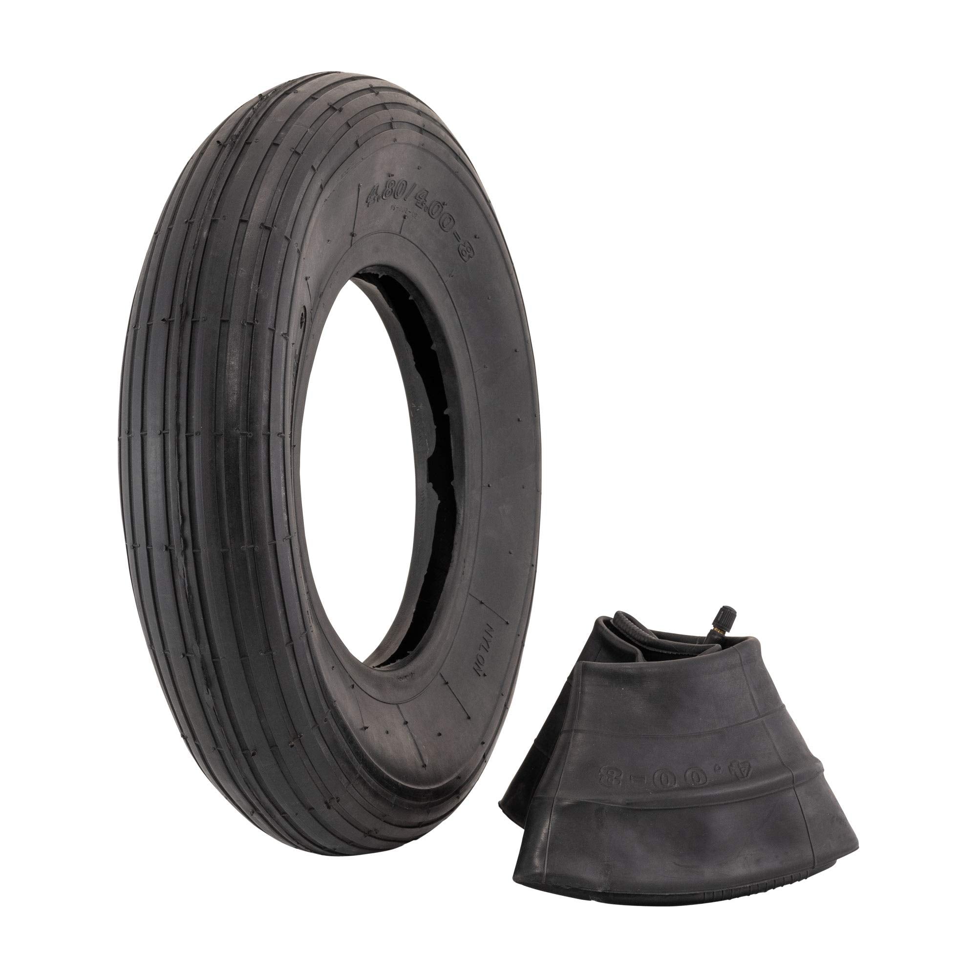 Marathon 4.80/4.00-8' Ribbed Tread Replacement Pneumatic (Air-Filled) Tire And Inner Tube Set, Fits 8-Inch Wheel/Rim, Wheelbarr