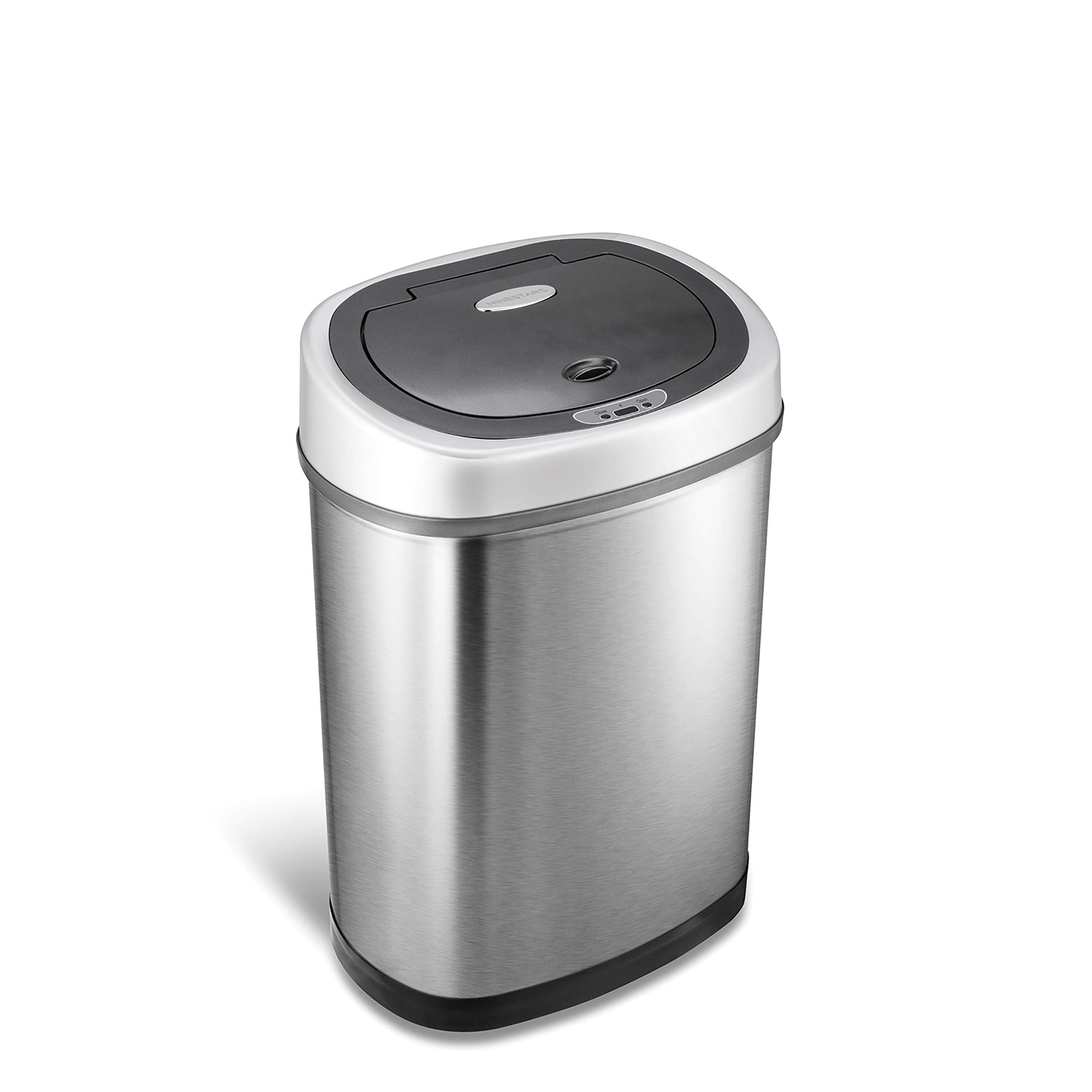 NINESTARS DZT-42-9 Automatic Touchless Infrared Motion Sensor Trash Can, 11 Gal 42L, Stainless Steel Base (Oval, Silver/Black Li