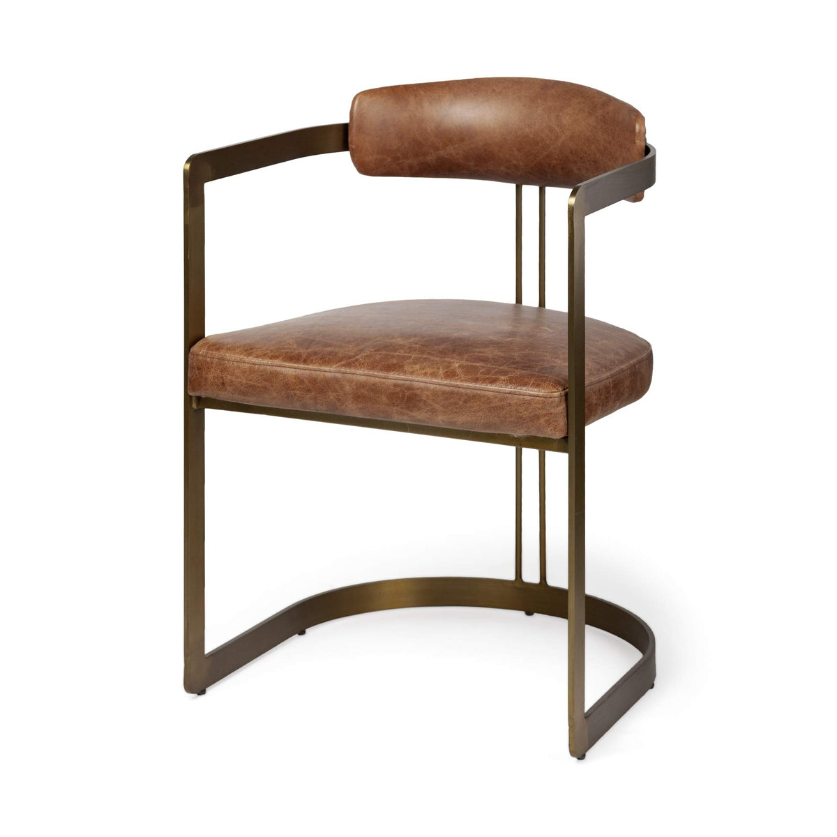 HomeRoots Brown Leather Seat with Gold Iron Frame Dining Chair