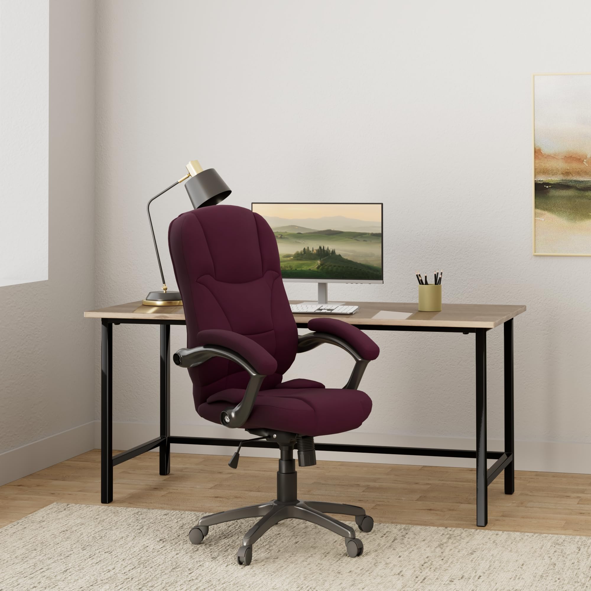 Flash Furniture Jessie High Back Grape Microfiber Contemporary Executive Swivel Ergonomic Office Chair with Arms