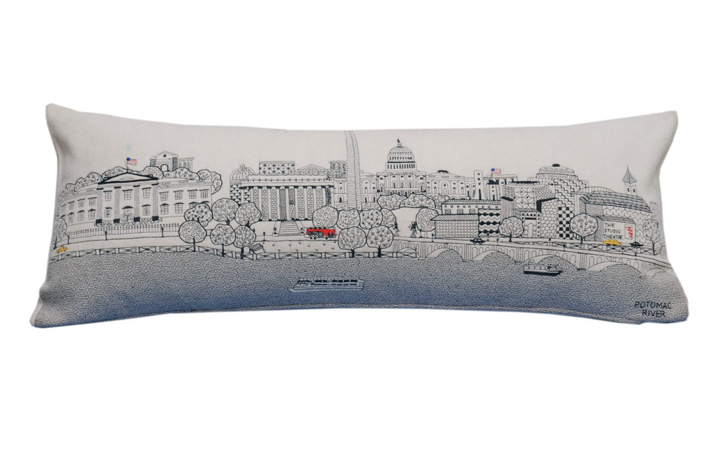 HomeRoots Cream 35' White Washington DC Daylight Skyline Lumbar Decorative Pillow