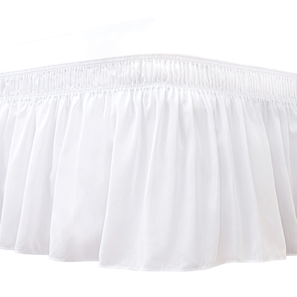 Biscaynebay Wrap Around Bed Skirts For Queen Size Beds Extra Short Drop Of 9', White Elastic Dust Ruffles Easy Fit Wrinkle & Fa