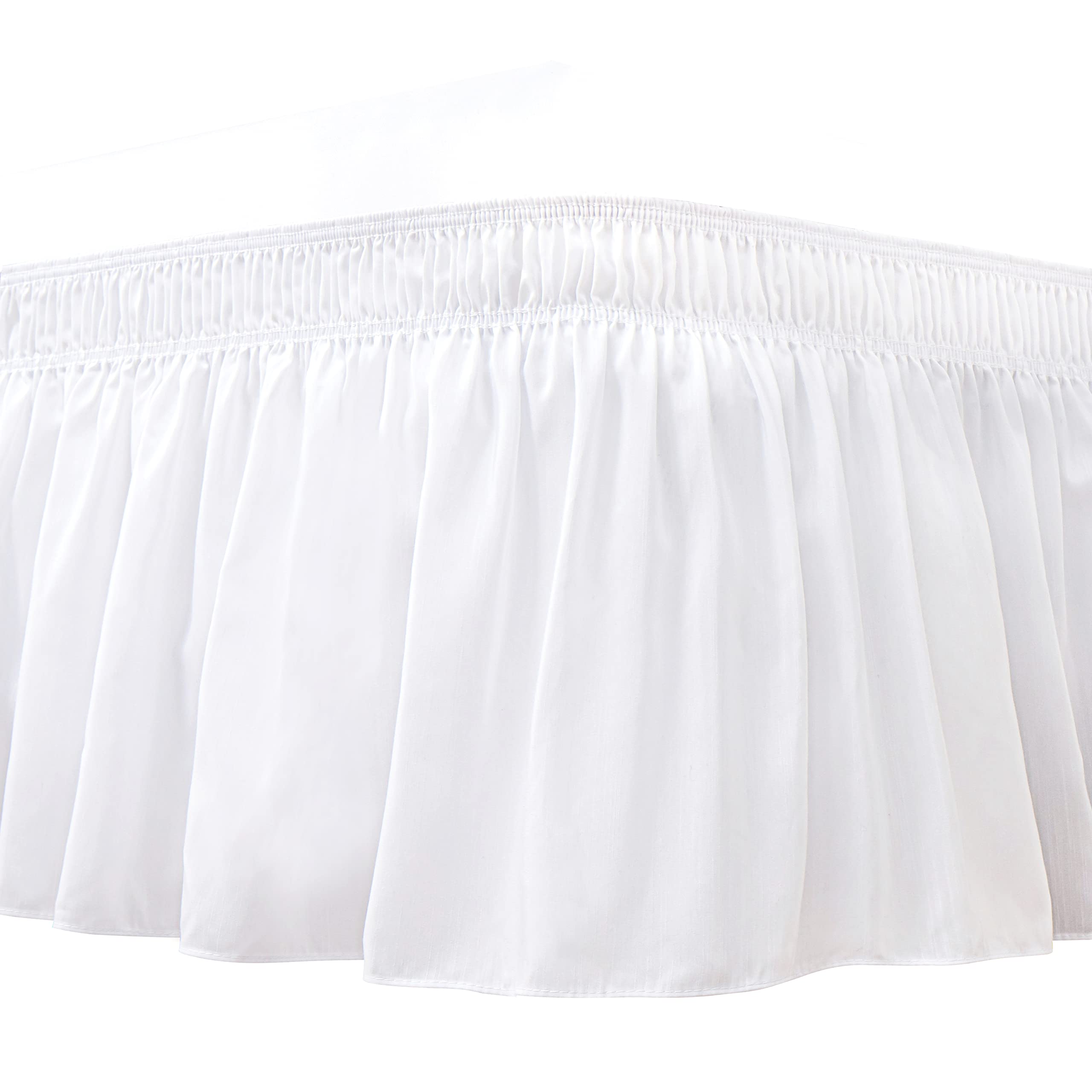 Biscaynebay Wrap Around Bed Skirts For Queen Size Beds Extra Short Drop Of 9', White Elastic Dust Ruffles Easy Fit Wrinkle & Fa
