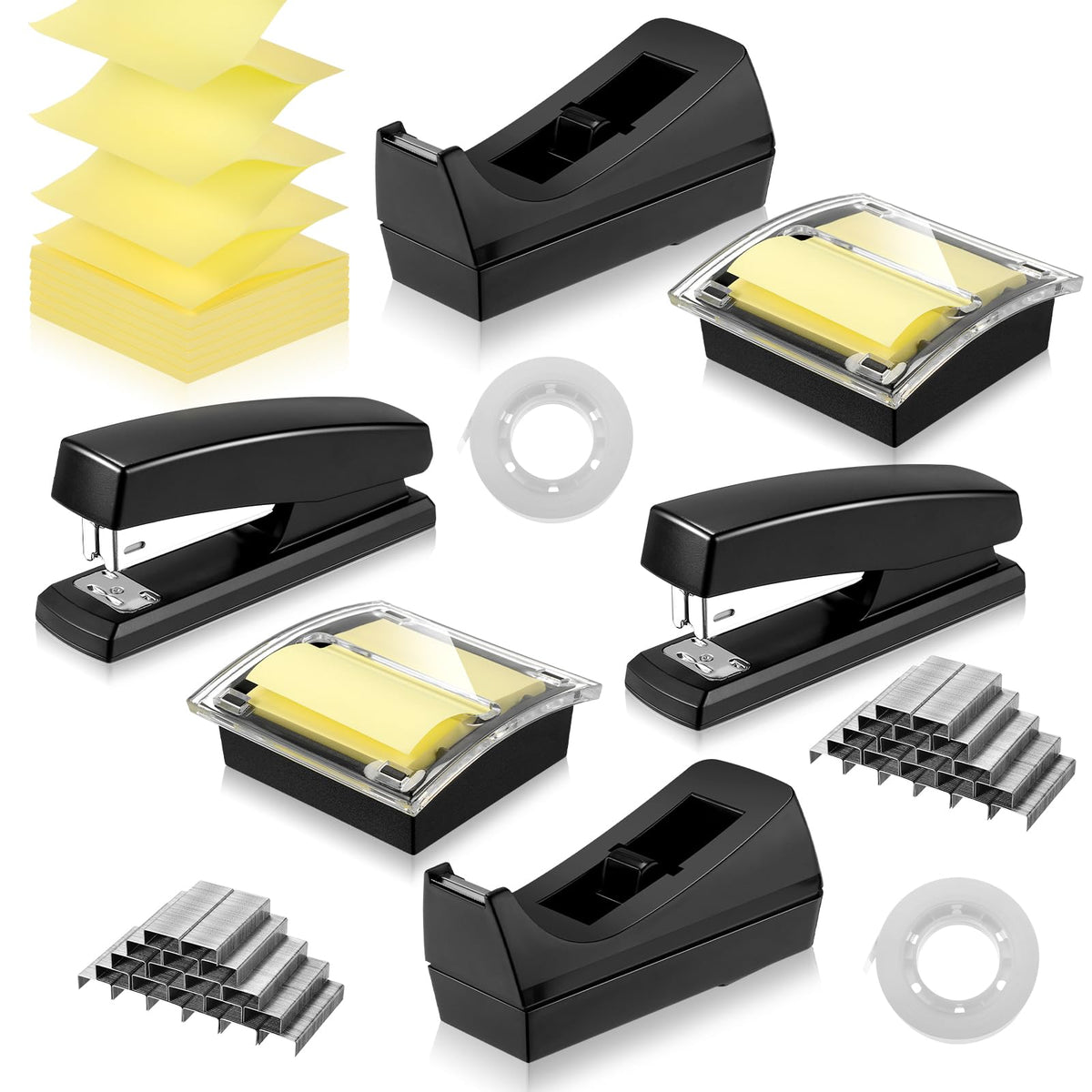 Queekay Office Stapler Set Desk Accessory Kit 16 Pieces Desk Staplers Tape Dispensers Sets Pop Up Notes Dispenser Pop Up Sticky