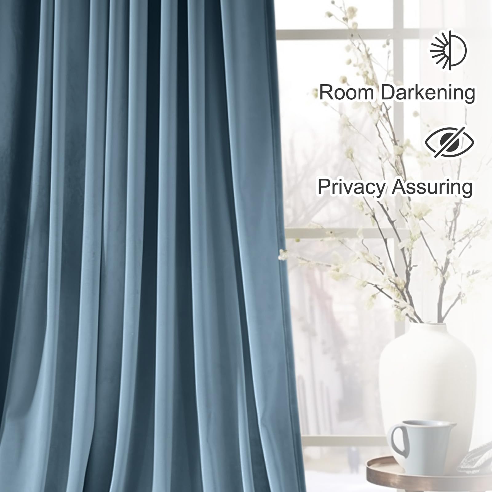 Lazzzy Blue Velvet Room Darkening Thermal Insulated Curtains 72 Inch Length Soundproof Noise Reducing Drapes For Bedroom Living Privacy Home Decor Rod Pocket, 2 Panels Dark Slate