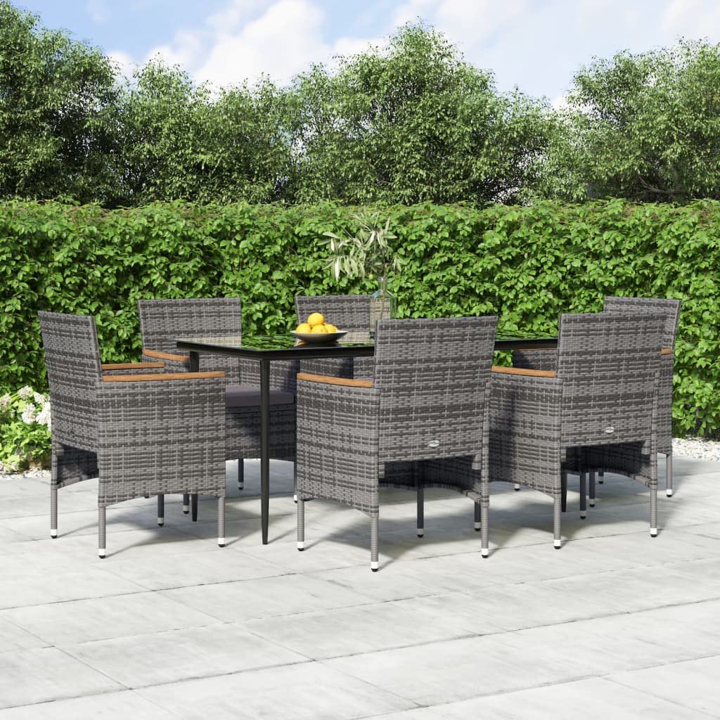 vidaXL 5-Piece Modern Patio Dining Set with Cushions, Gray and Black, Water-Resistant PE Rattan, Powder-Coated Steel, Tempered Glass Tabletop