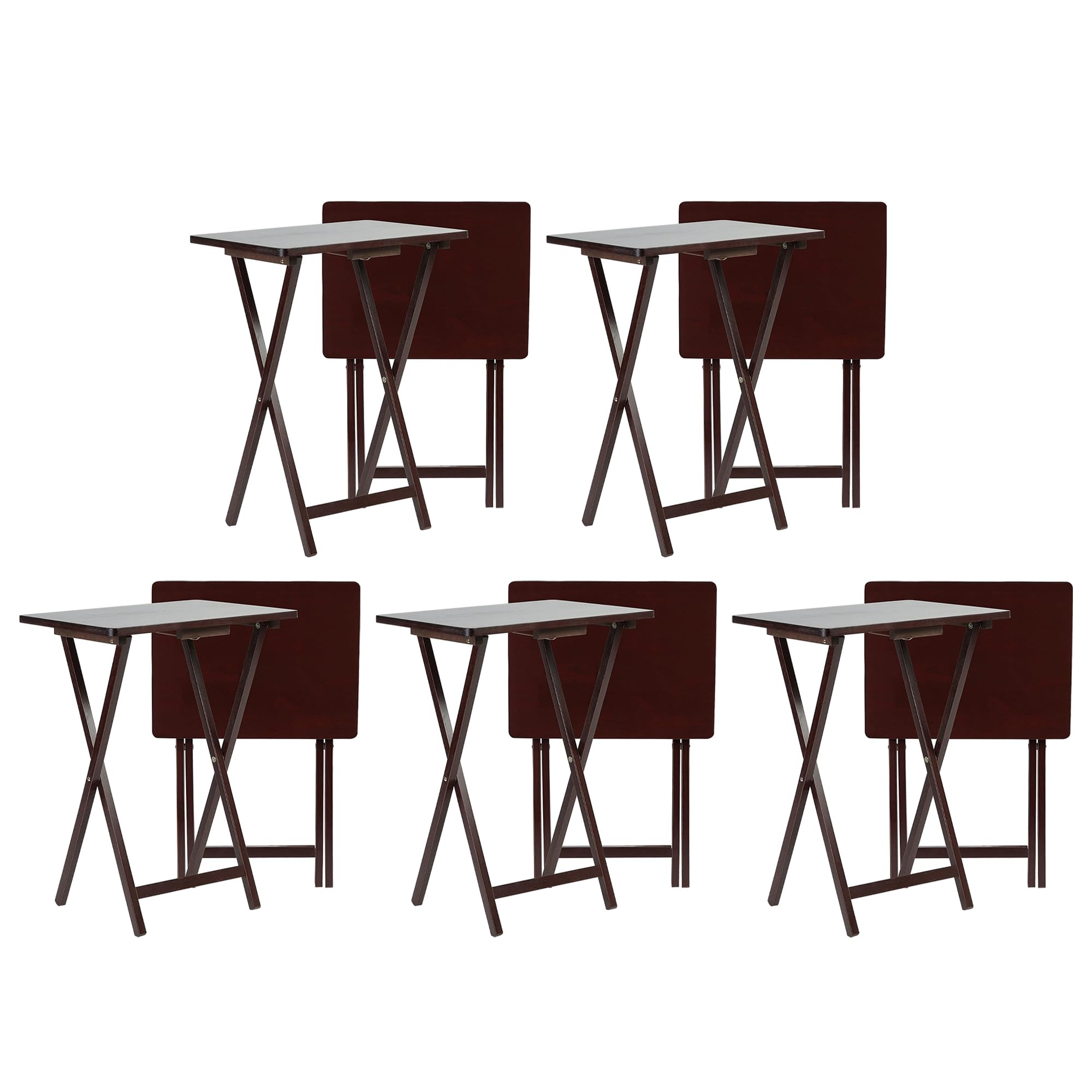 Pj Wood Solid And Sturdy Wood Construction Portable Folding Tv Snack Tray Table Desk Serving Stand, Espresso Brown (10-Piece Set)
