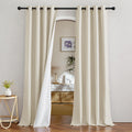 NICETOWN Natural Thick Linen Full Blackout Curtains for Living Room and Bedroom, W52 x L96, 2 Panels Bronze Grommet 2 Layers Win