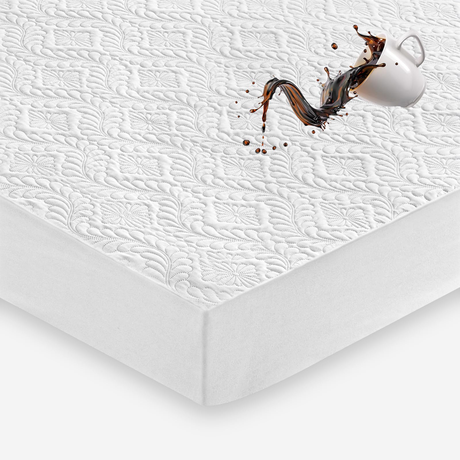 Sufdari Waterproof Mattress Protector,Queen Quilted Fitted Waterproof Mattress Cover,Breathable & Noiseless Mattress Pad, Ultra Soft Bed Cover Waterproof Fitted Sheet Fits Up To 8-18' Deep Pocket