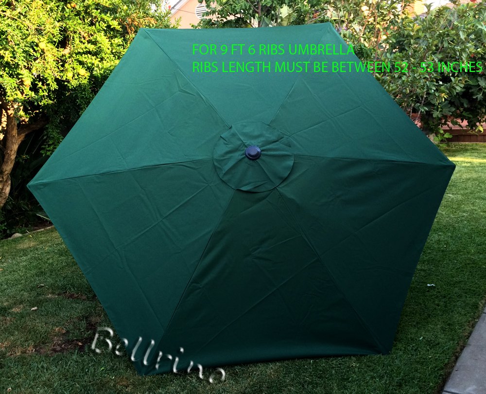 Bellrino Decor Replacement Hunter Green Strong & Thick Umbrella Canopy For 9Ft 6 Ribs (Canopy Only)