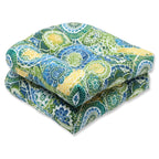 Pillow Perfect Outdoor/Indoor Omnia Lagoon Tufted Seat Cushions Round Back Blue Spun Polyester 19" x 19"