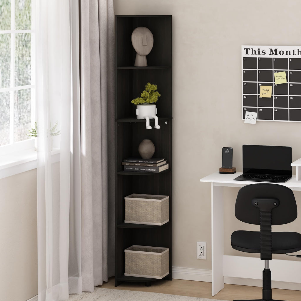 Furinno Econ 5-Tier Corner Shelf Bookcase, Bookshelf, Espresso