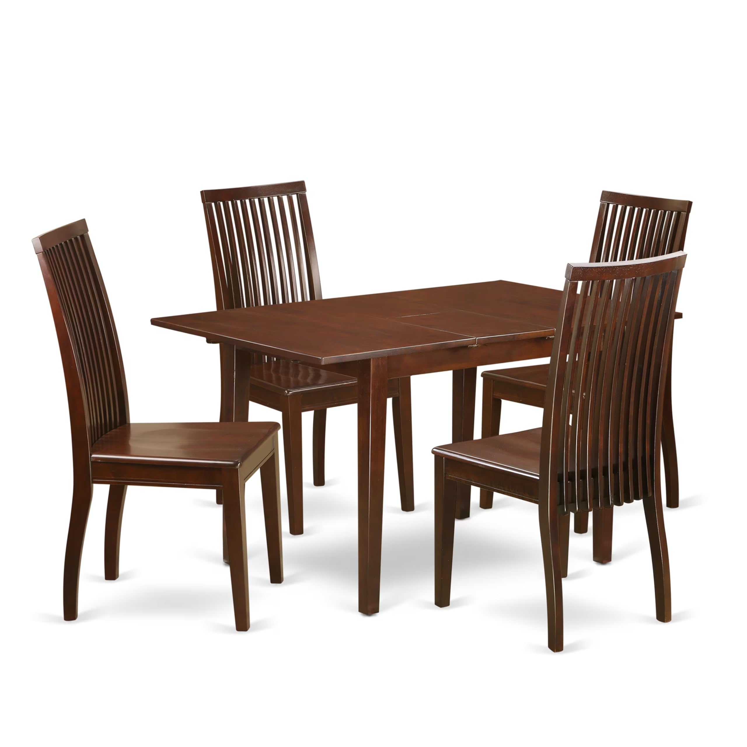 East West Furniture NOIP5-MAH-W 5 Piece Kitchen Table & Chairs Set Includes a Rectangle Dining Room Table with Butterfly Leaf and 4 Dining Chairs, 32x54 Inch, Mahogany