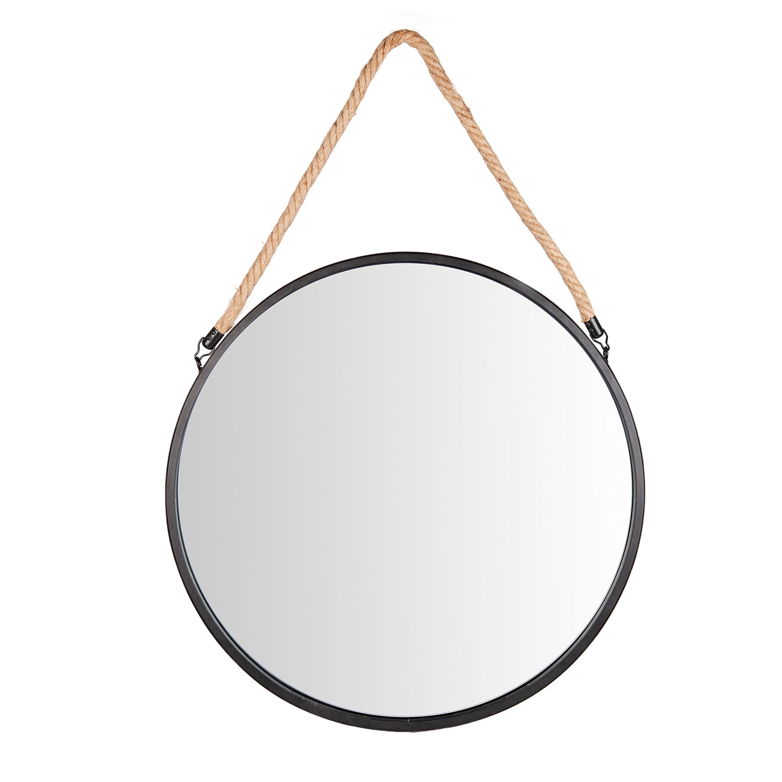 Danya B. SE001 Framed 20 Decorative Round Black Metal Circle Wall Mirror with Hanging Rope - Rustic Mirror, Hanging Mirror