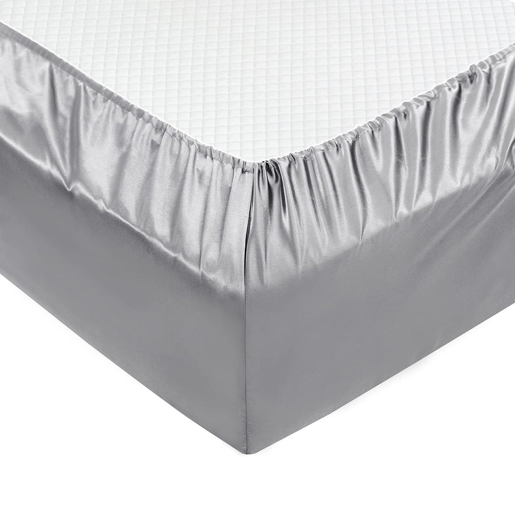 Treely 6 Piece Satin Sheets King Size Silky Smooth Silver Grey Satin Sheet Set With Deep Pocket, Satin Fitted Sheet, Flat Sheet,
