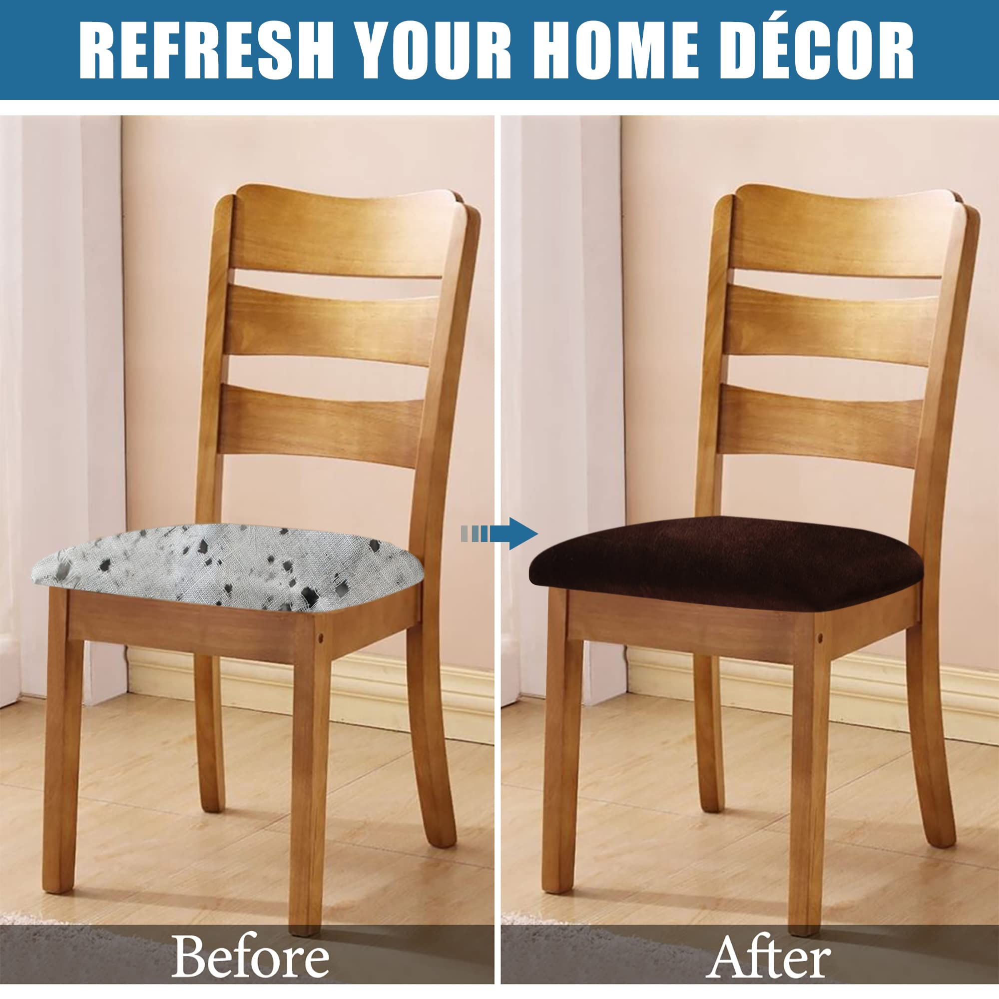 Smiry Velvet Seat Covers For Dining Room Chair Set Of 2, Stretch Fit Removable Washable Chair Seat Cushion Protector Slipcovers With Ties, Coffee