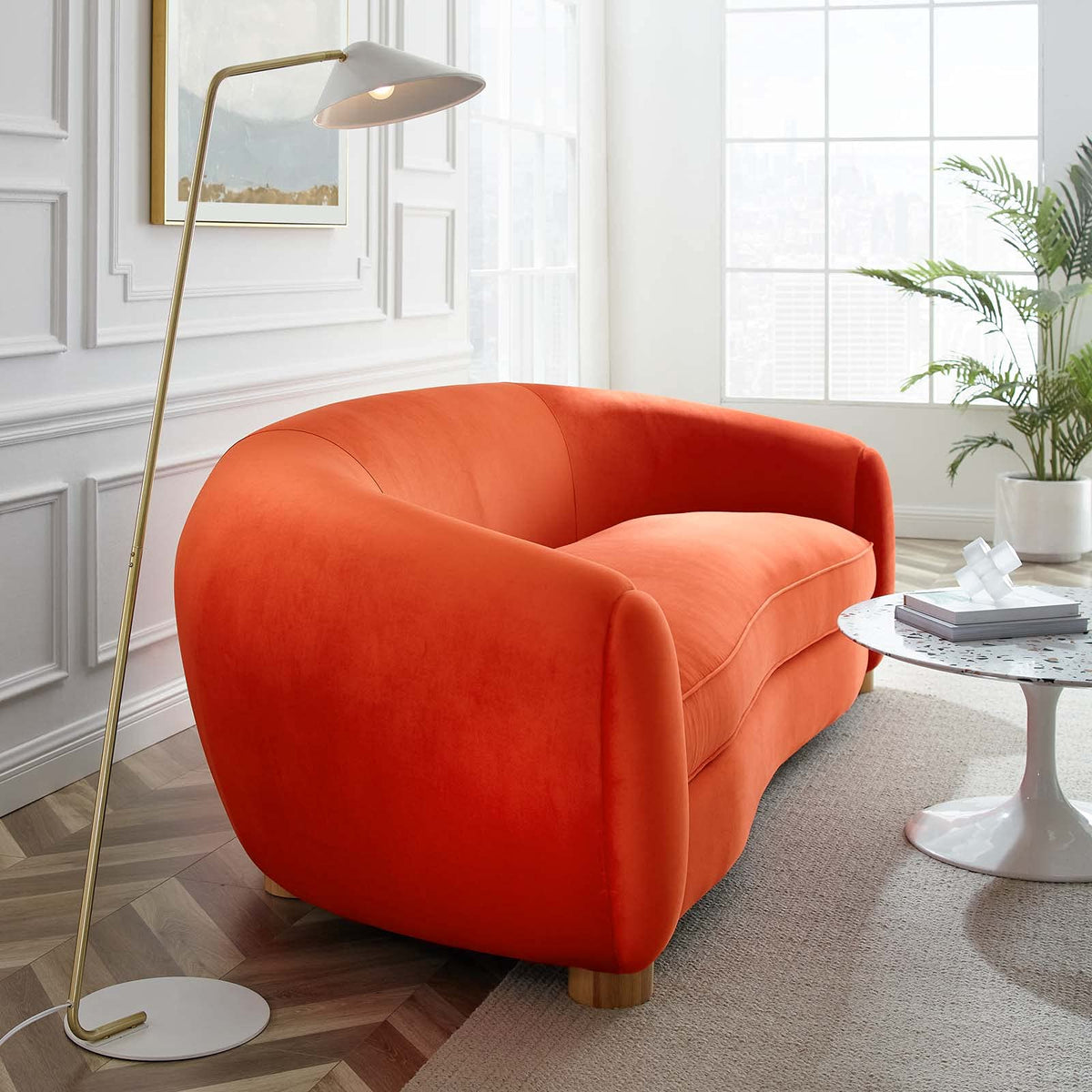 Modway Abundant Performance Velvet Accent Armchair, Sofa, Orange