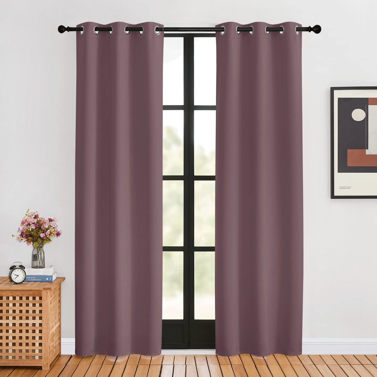 Nicetown Blackout Curtains For Bedroom, Dry Rose, 34 W By 80 L, Set Of 2, Thermal Insulated Curtains & Drapes With Grommet Top F