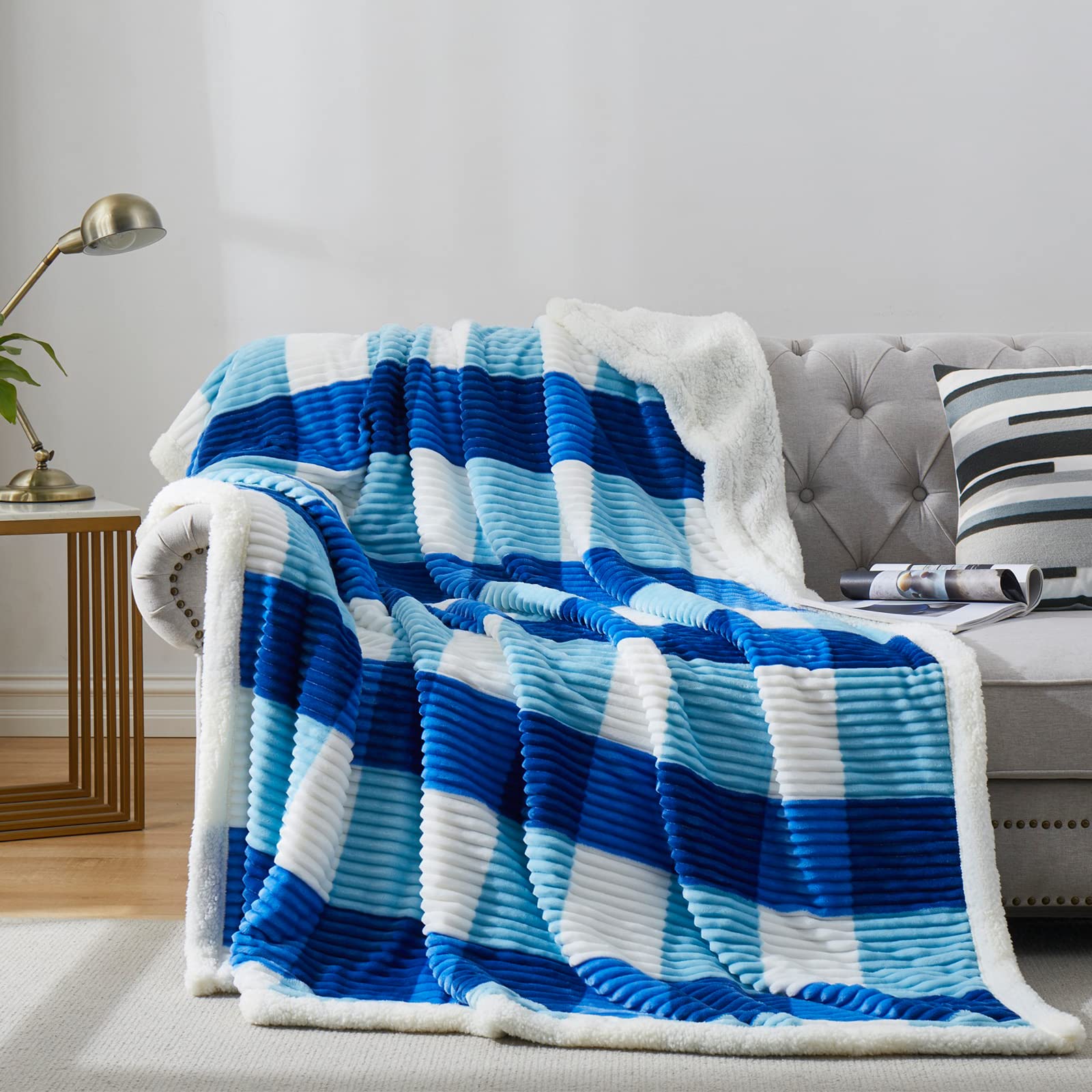 Pu Mei Sherpa Blanket Twin Plaid Thick Bed Blanket, 90   *80    Super Soft Flannel Fuzzy Fleece Reversible Velvet Plush Warm Bla