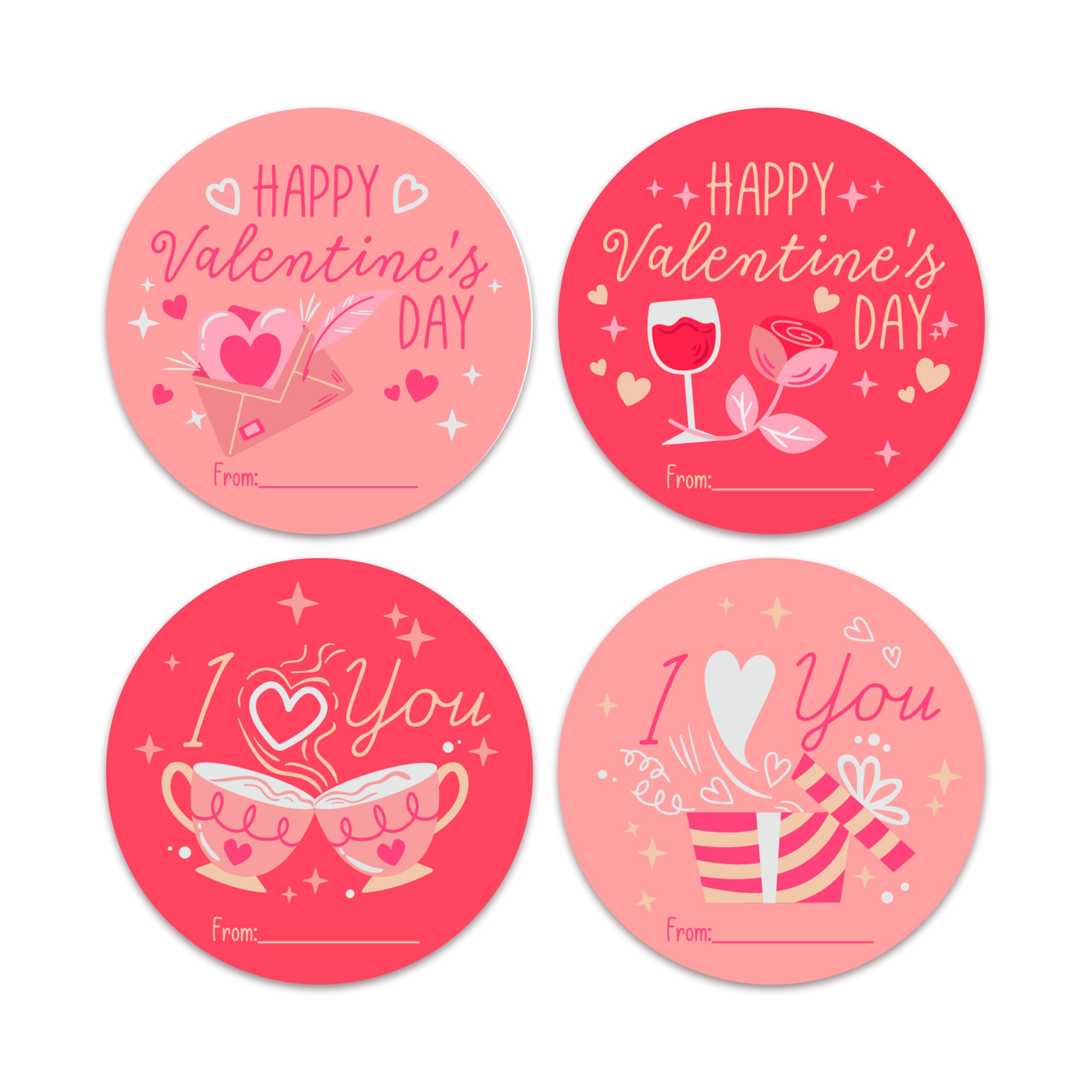 Valentine'S Day Colorful Stickers, 10 Pcs Of 4 Different Designs Of Round Stickers, Suitable For Gift Boxes, Envelopes, Snack Se