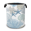 Starfish Laundry Basket,Shells CoralLarge Collapsible Portable Round Laundry Hamper with Handles,Oxford Storage Bin for Clothes,