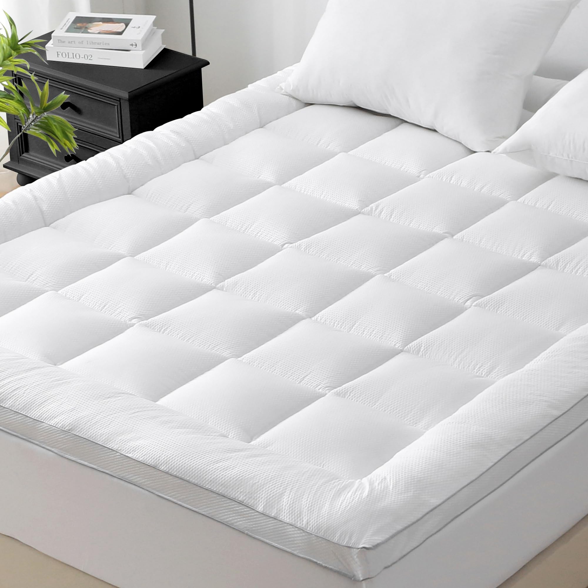 Unilibra King Mattress Topper For Back Pain, Pillow Top Mattress Pad King Size Cooling Breathable Extra Thick Mattress Cover Wit