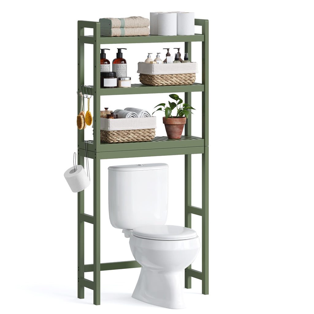 Songmics Over The Toilet Storage, 3-Tier Over Toilet Bathroom Organizer With Adjustable Shelf, Fit Most Toilets, Space-Saving, Forest Green Ubts001C01