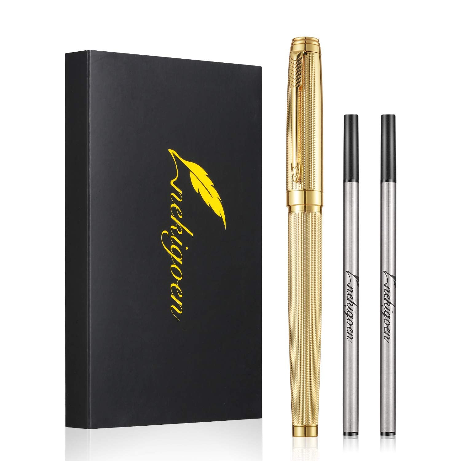 Nekigoen Rollerball Pen For Men Women Luxury Metal Executive Pens Home Office Use With 2 Extra Refills Black Ink 0.7Mm G2(Gold)