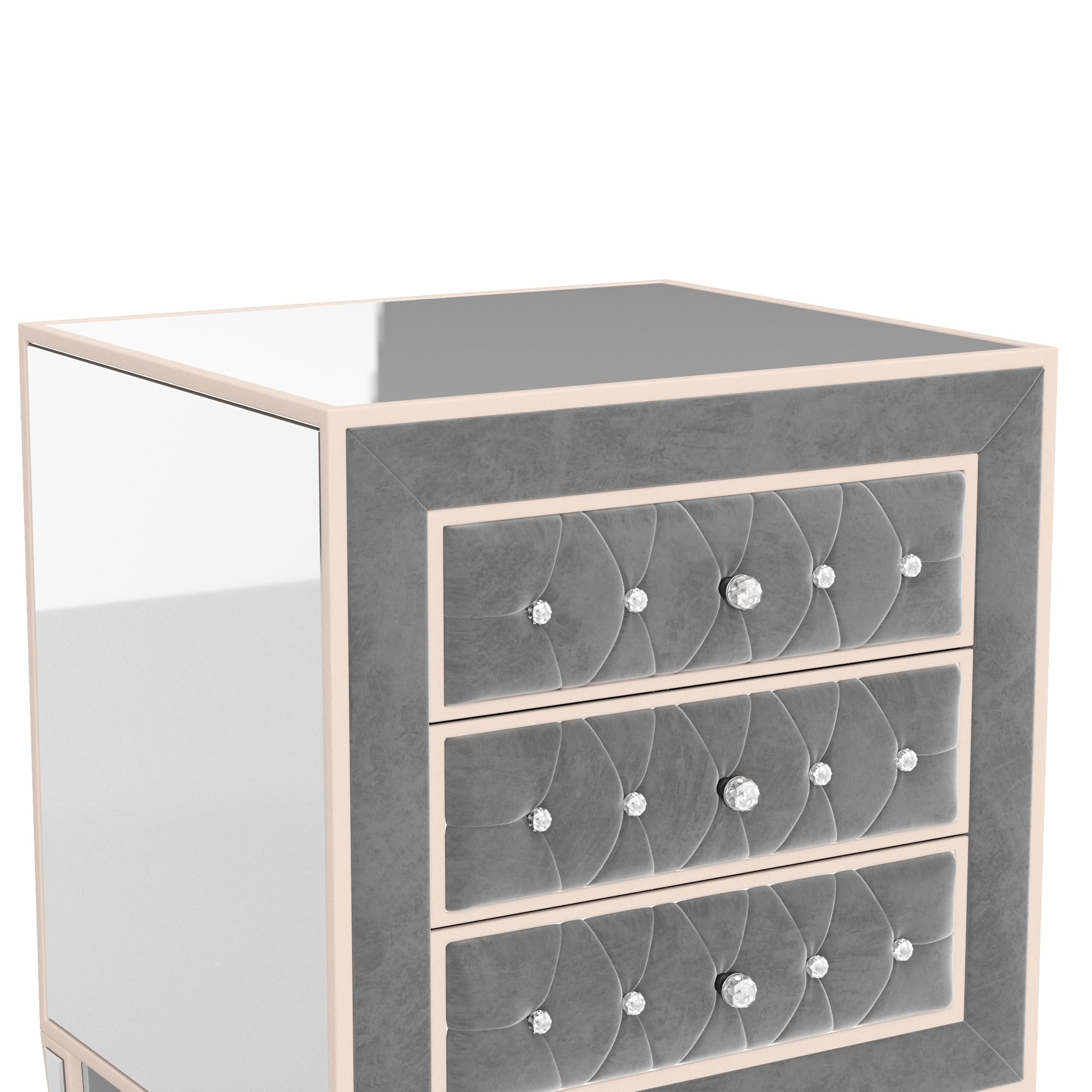 Woodpeckers Furniture And Mattress Mirrored Velvet Night Stand (Grey)