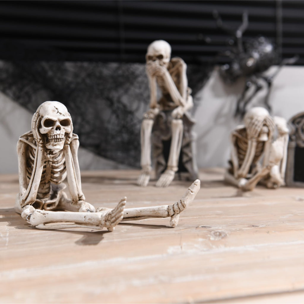 Newman House Studio Halloween Statues No-Evil Skeleton Collectible-Figurines - Realistic Skull Decorations See Speak Hear No Evi