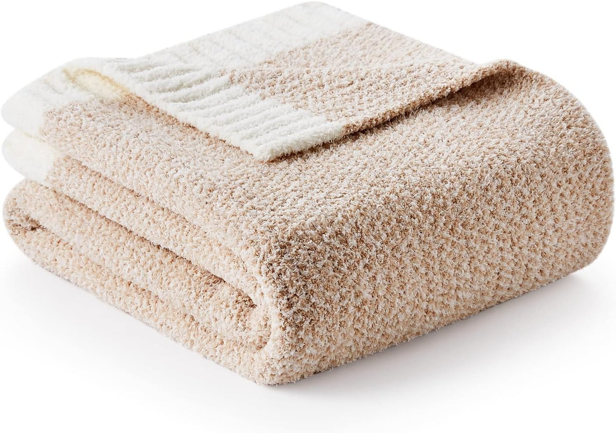 Snuggle Sac Heather Beige Blankets Luxurious Microfiber Fabric, Reversible Super Soft Blankets Warm Cozy Knit Fuzzy Plush Blanke