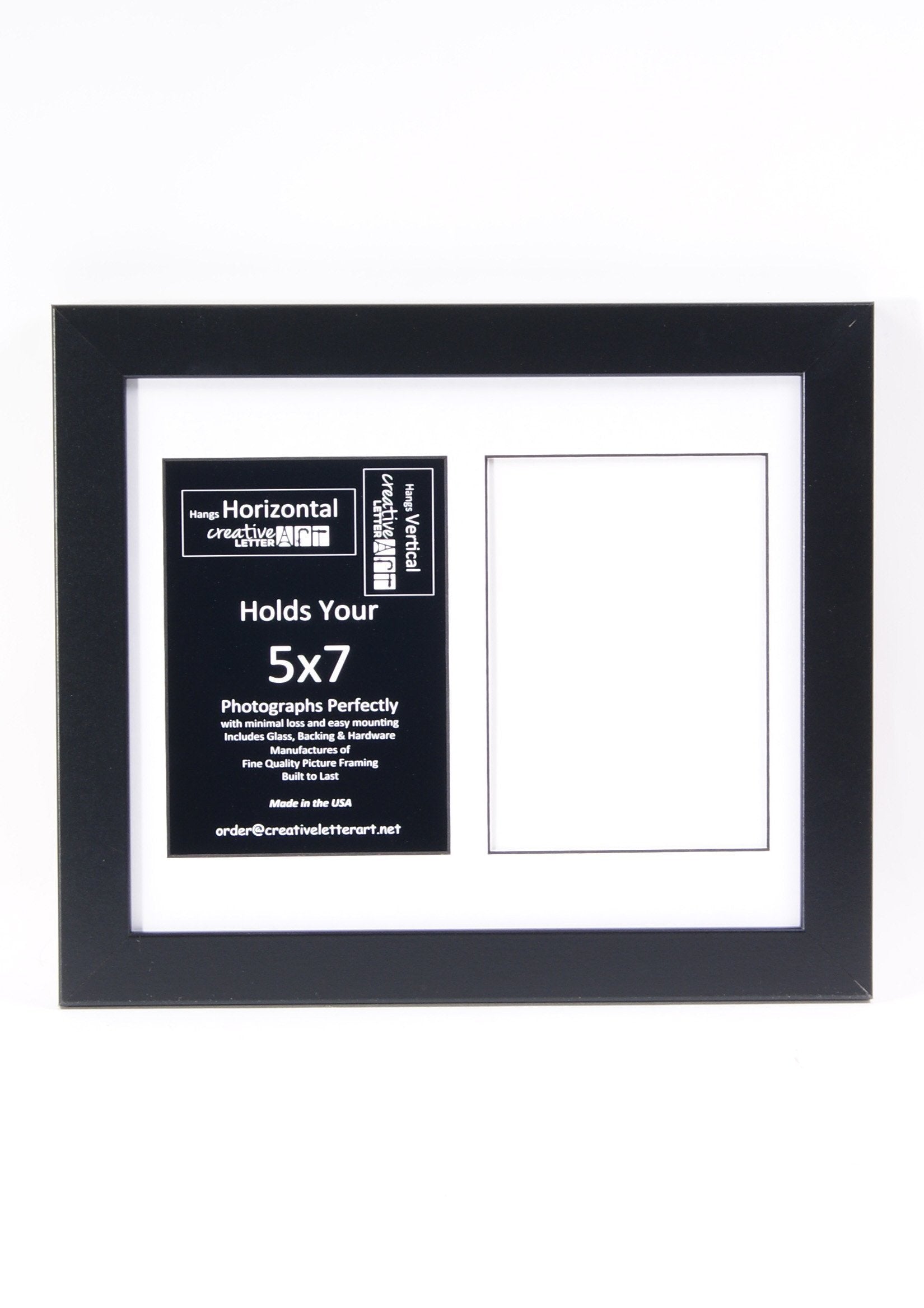 Creative Letter Art 2 Opening Glass Face Black Picture Frame to hold 5 by 7 inch Photographs including 10x12-inch White Mat Coll