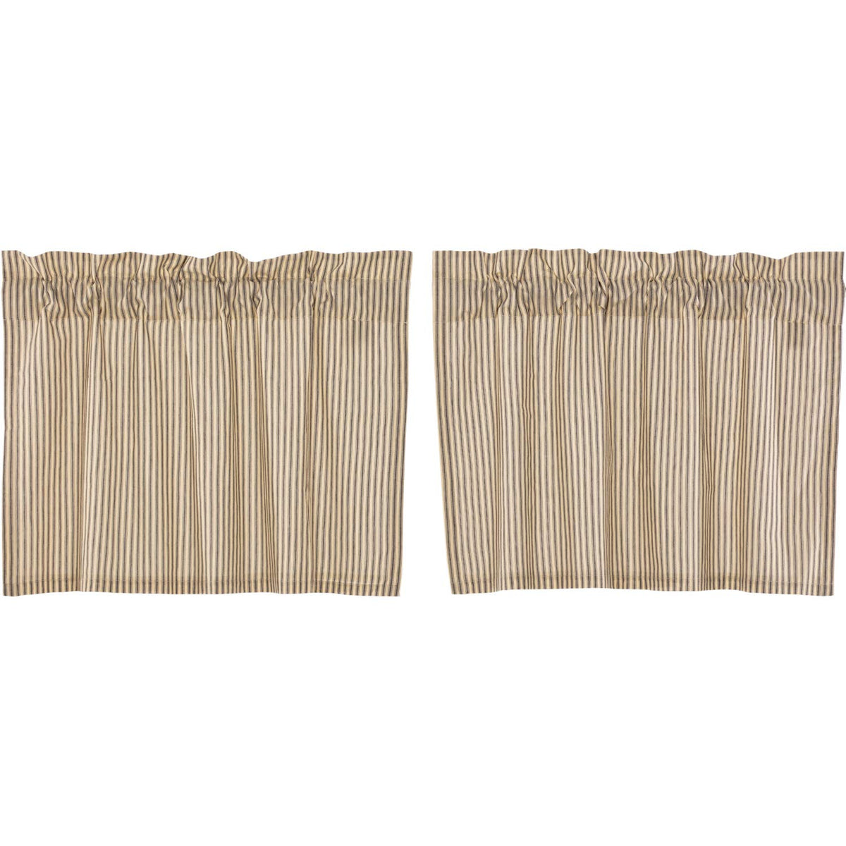 Vhc Brands Sawyer Mill Ticking Striped Cotton Farmhouse Kitchen Curtains Rod Pocket Hanging Loops 24X36 Tier Pair, Charcoal