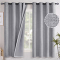 Youngstex Grey Linen Curtains Blackout 63 Inches Long For Bedroom, Grommet Thermal Insulated Linen Textured Room Darkening Windo