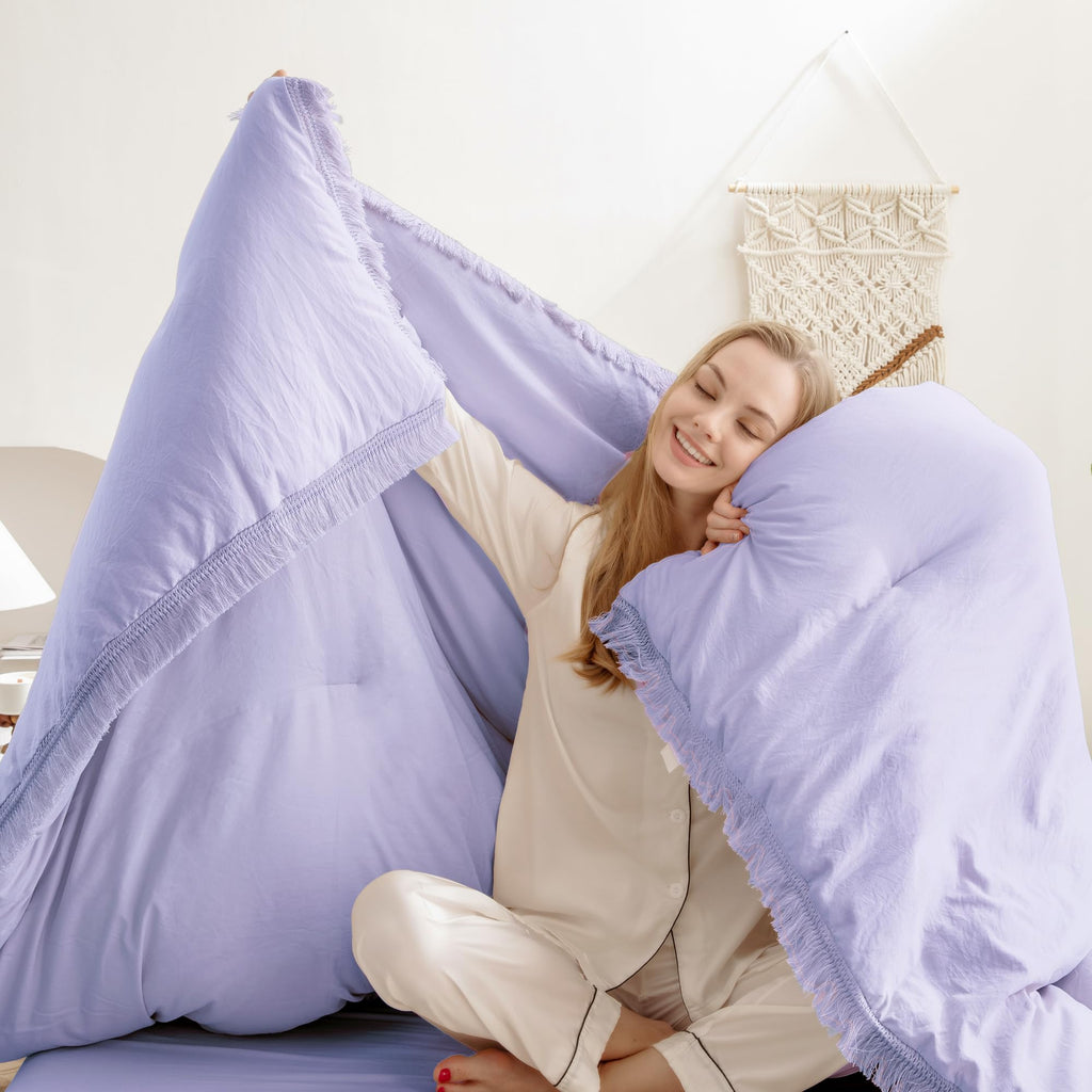 Andency Comforter King Size Bed Set Lavender, Purple 3 Pieces Boho Lightweight Winter Bedding Comforters & Sets, All Season Soft Tassel Bed Set (104X90In Comforter & 2 Pillowcases)