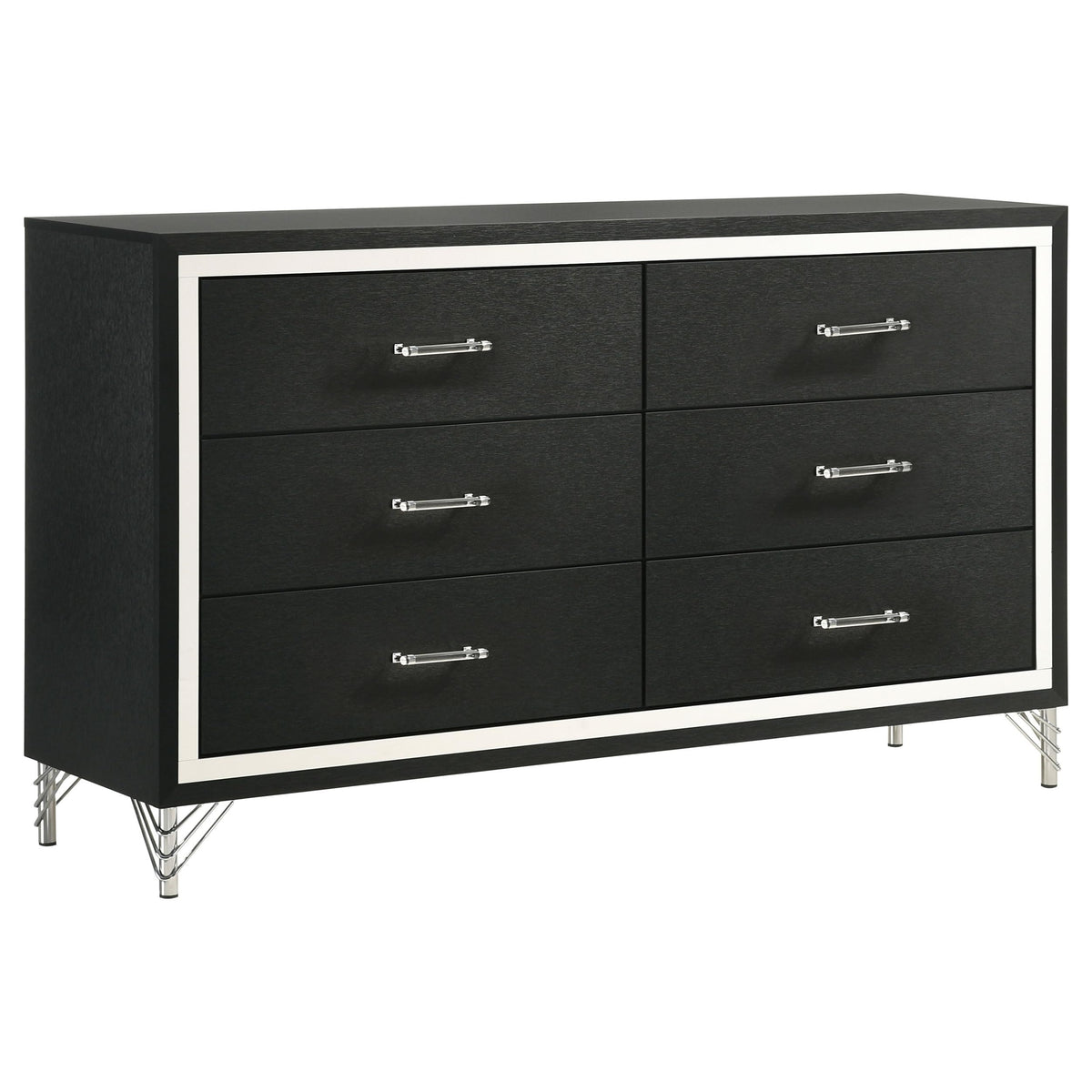 Coaster Home Furnishings Lucia Modern Classic 59-inch 6-Drawer Bedroom Dresser Clothing Storage Cabinet Wide Chest of Drawers Organizer Unit Black 224993