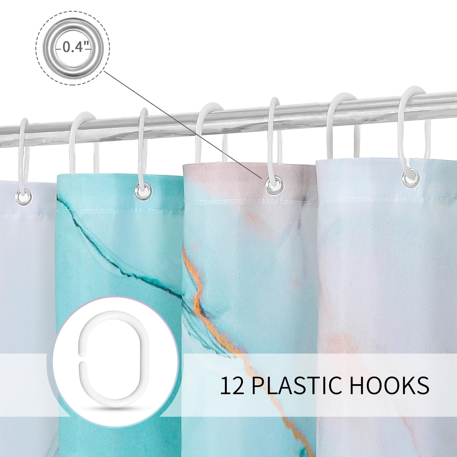 Gibelle Long Fabric Shower Curtain 72 X 78, Tall Abstract Grey Teal Marble Shower Curtain, Modern Ink Art Waterproof Fabric Show