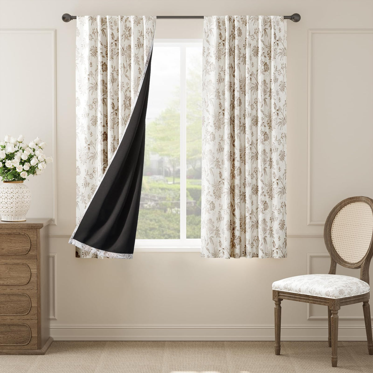 Jinchan Blackout Floral Curtains For Bedroom, 63 Inch Length Curtains With Printed Flower Black Out Curtains, Rod Pocket Back Ta