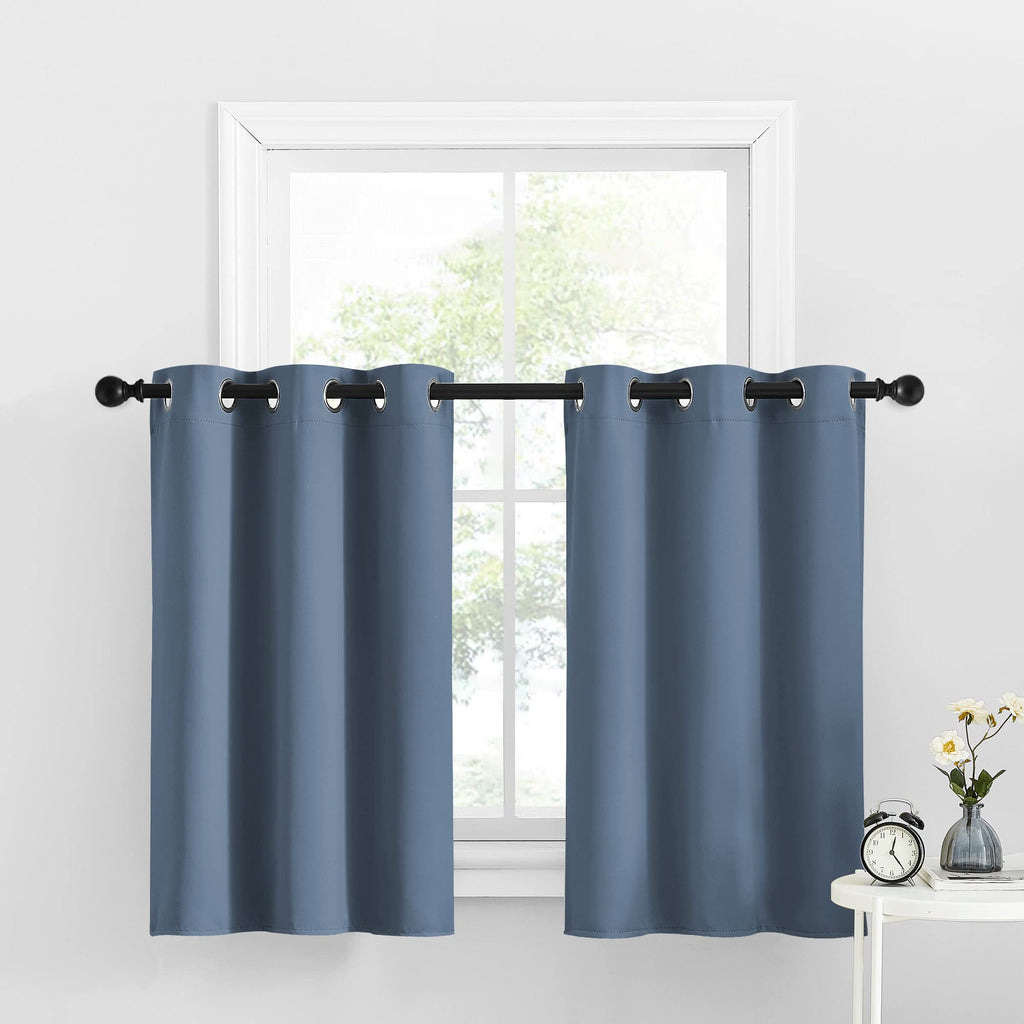 Nicetown Kitchen Curtains 36 Inch Length, Window Curtains Tiers Home Decor Grommet Solid Blackout Curtain Valances Decorative For Small Bathroom/Bedroom, 34-Inch X 36-Inch, Stone Blue, One Pair